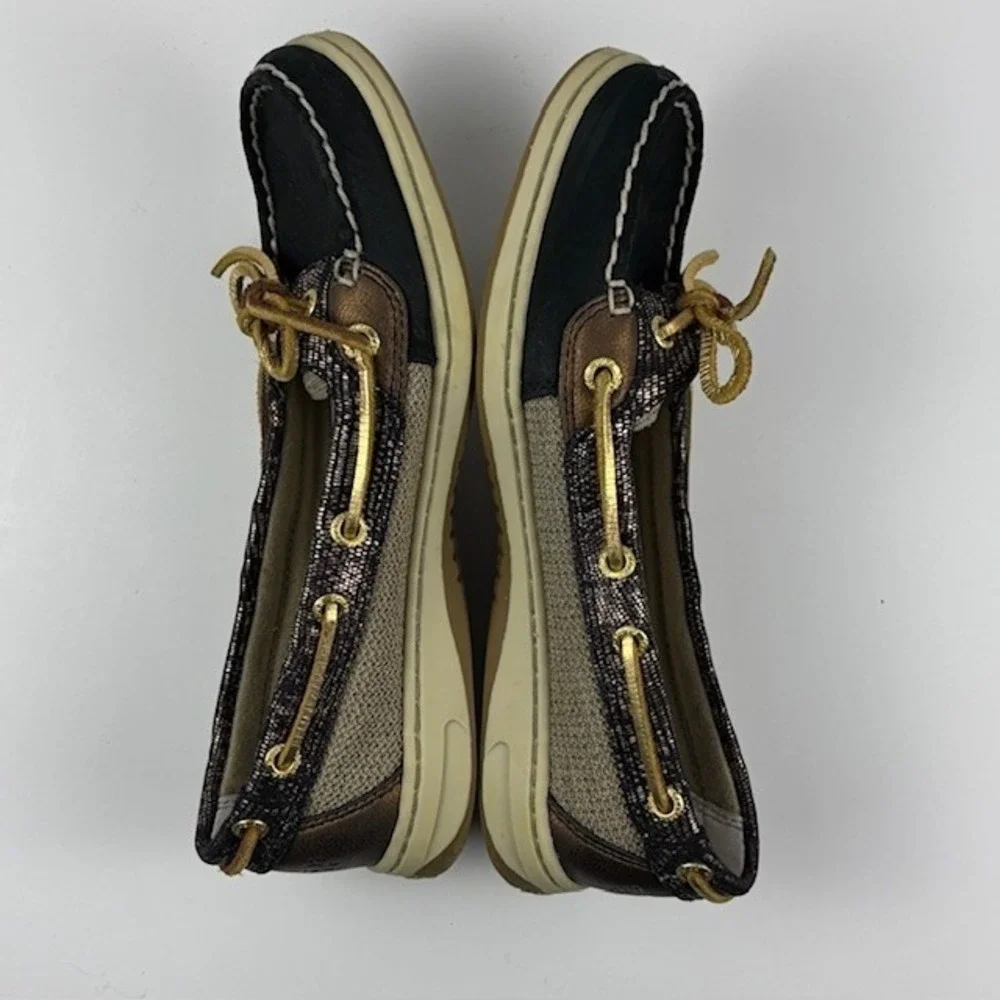 Sperry‎ Top-Sider Womens Angelfish Black Tweed Gold Leather Boat Shoe Nautical 6